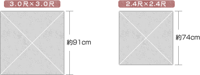 墓地区画の寸法図：3.0尺四方（約91cm）と2.4尺四方（約74cm）